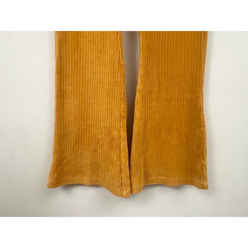 Double Zero High Rise Flare pants Women’s Sz S Mustard Yellow Ribbed Knit Autumn - Picture 4 of 11